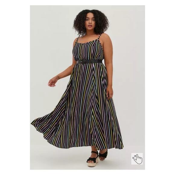torrid Dresses & Skirts - Torrid Black Stripe Challis Trapeze Tank Maxi Dress Sz.2